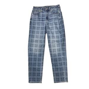 American Eagle Outfitters Mom Straight Jean Stretch Plaid Print
